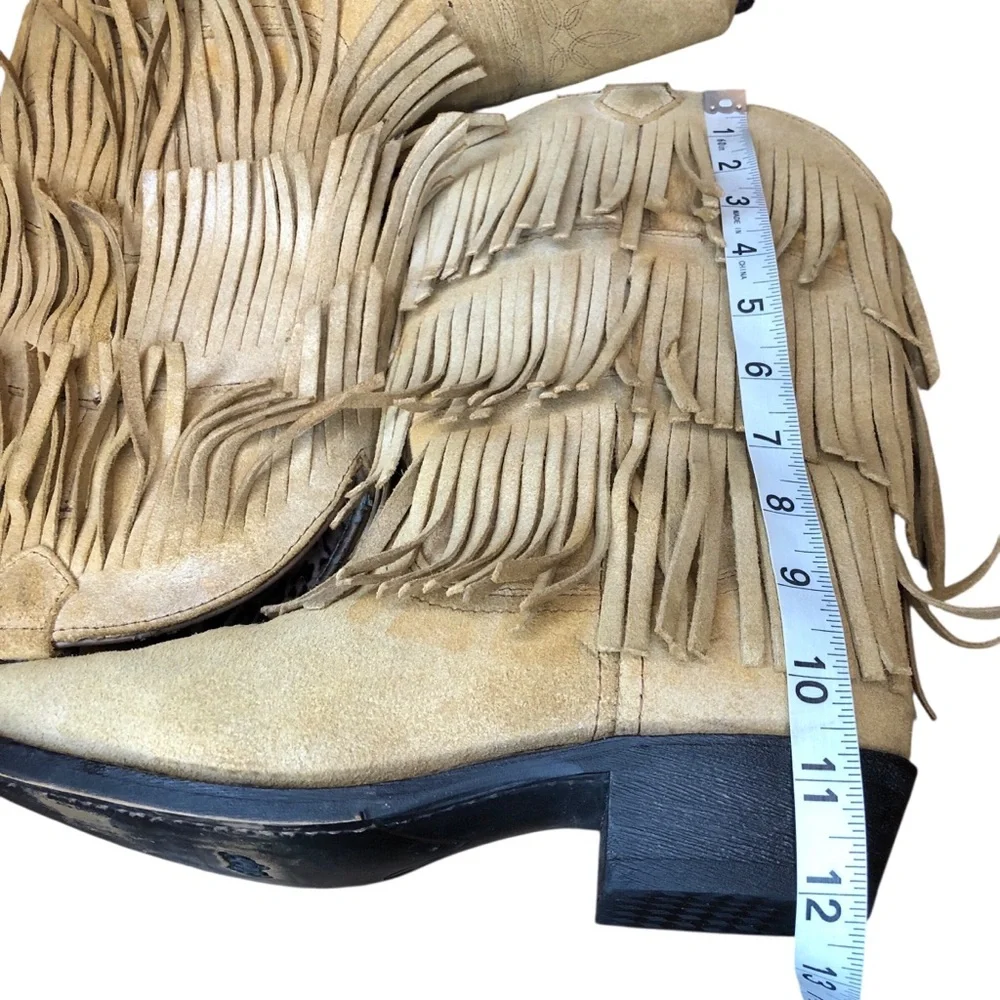 Dingo Tres Fringe Western Boots Womens Size 8 Suede Leather Cowgirl Neutral - Picture 9 of 13